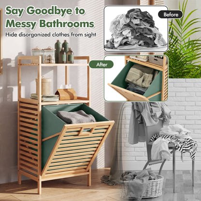 2-Tier Tilt Out Laundry Hamper, Foldable Basket, Green