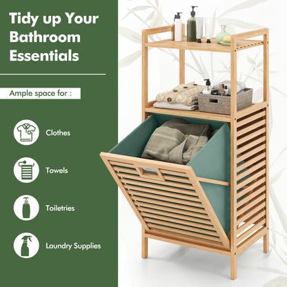 2-Tier Tilt Out Laundry Hamper, Foldable Basket, Green