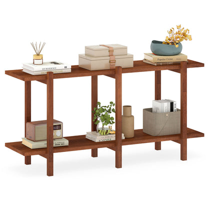 2-Tier Wood Bookshelf, Low Horizontal Rubberwood Bookcase, Walnut Bookcases at Gallery Canada