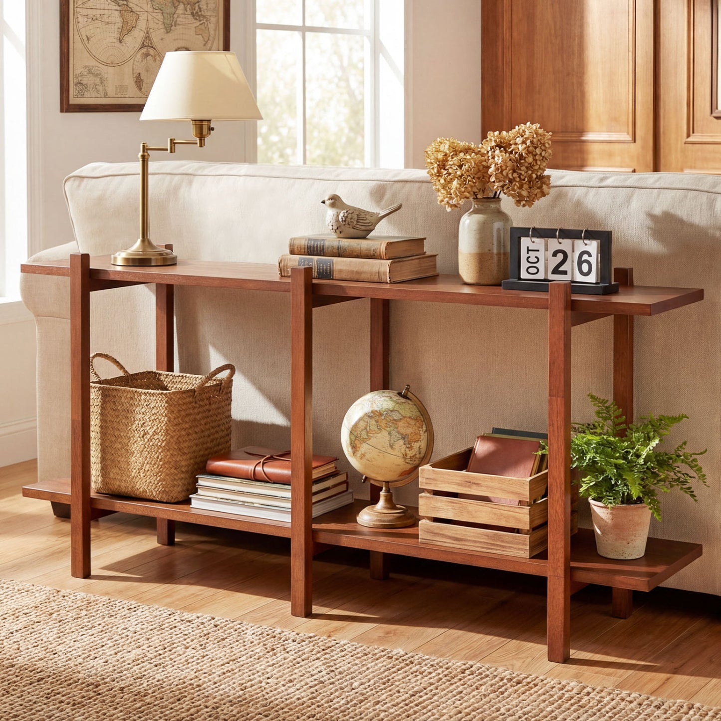2-Tier Wood Bookshelf, Low Horizontal Rubberwood Bookcase, Walnut Bookcases at Gallery Canada