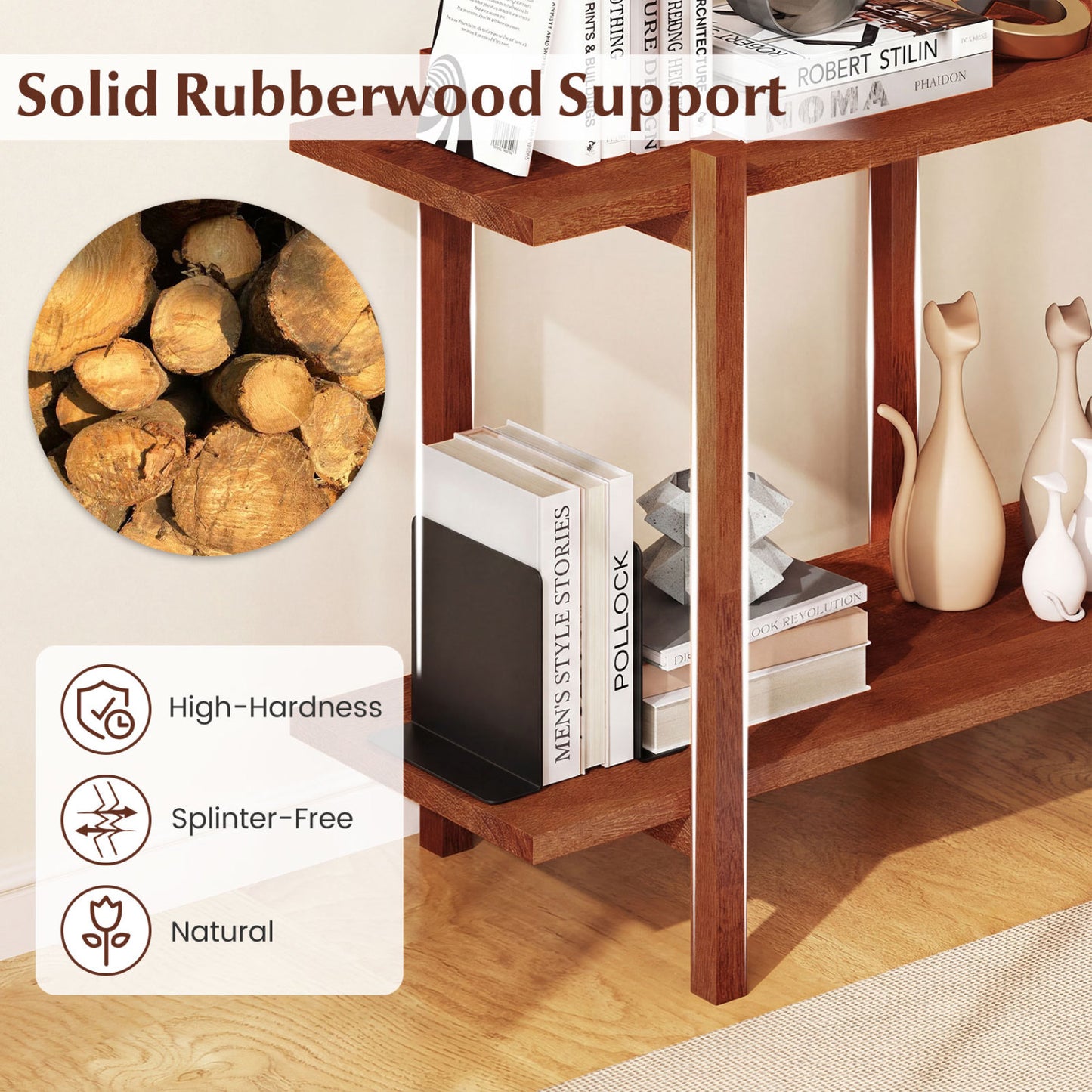 2-Tier Wood Bookshelf, Low Horizontal Rubberwood Bookcase, Walnut Bookcases at Gallery Canada