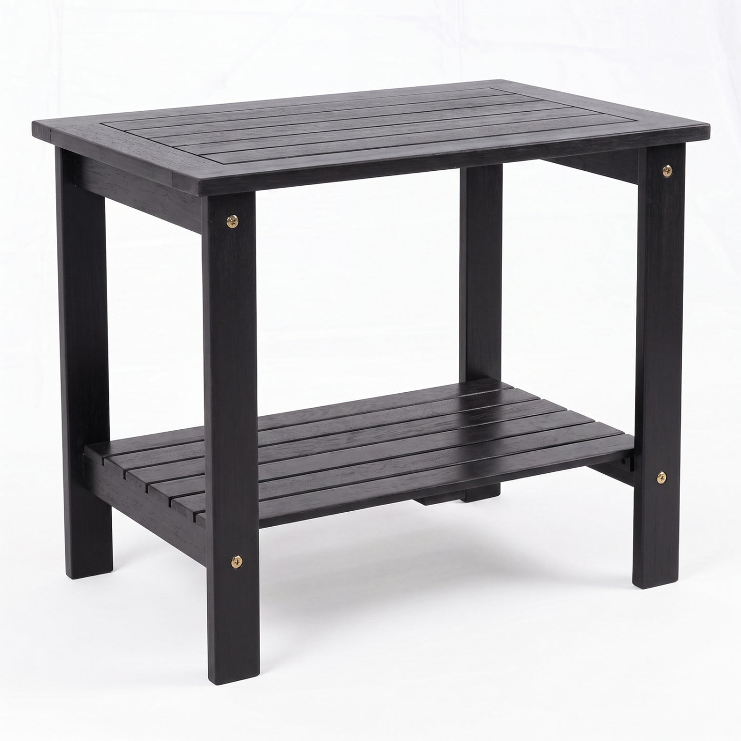 Table d'extrémité de patio en bois à 2 niveaux, noir
