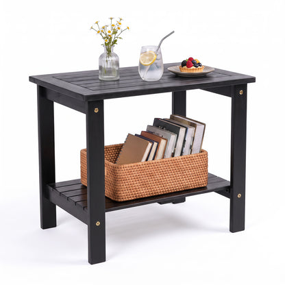 Table d'extrémité de patio en bois à 2 niveaux, noir