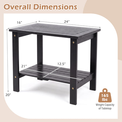 Table d'extrémité de patio en bois à 2 niveaux, noir