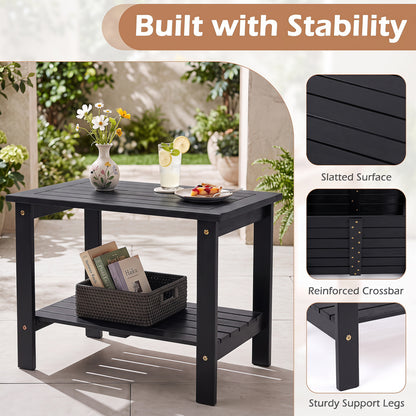 Table d'extrémité de patio en bois à 2 niveaux, noir