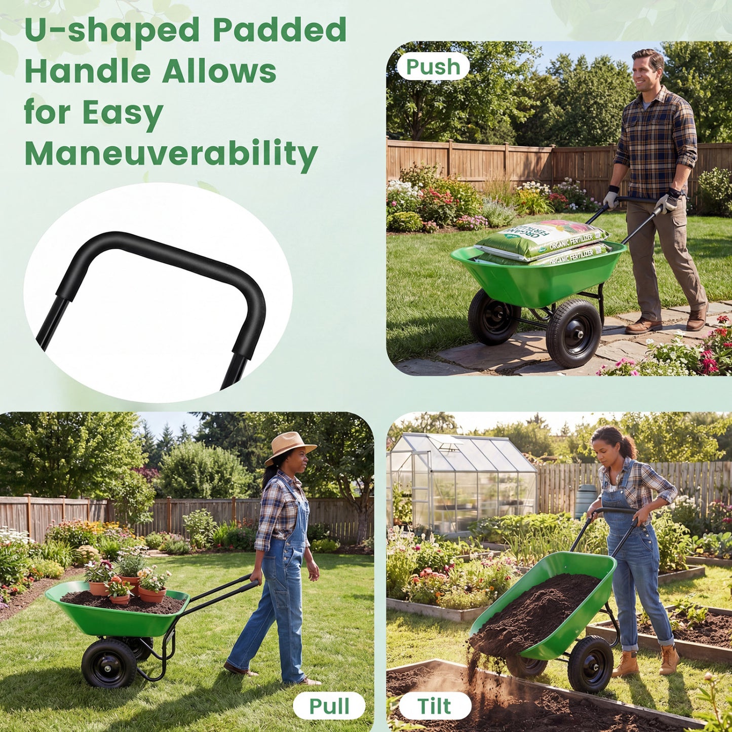 2 Tire Heavy-duty Dolly Utility Cart Wheelbarrow Garden Cart, Light Green Garden Carts at Gallery Canada