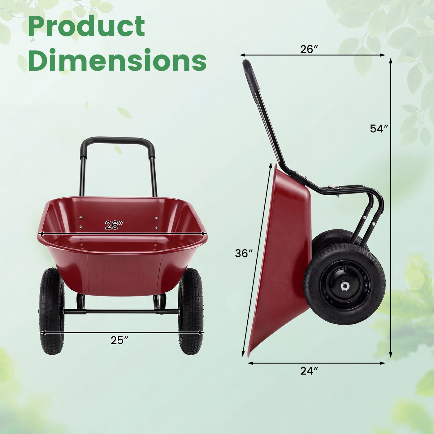 2 Tire Heavy-duty Dolly Utility Cart Wheelbarrow Garden Cart, Red Garden Carts at Gallery Canada