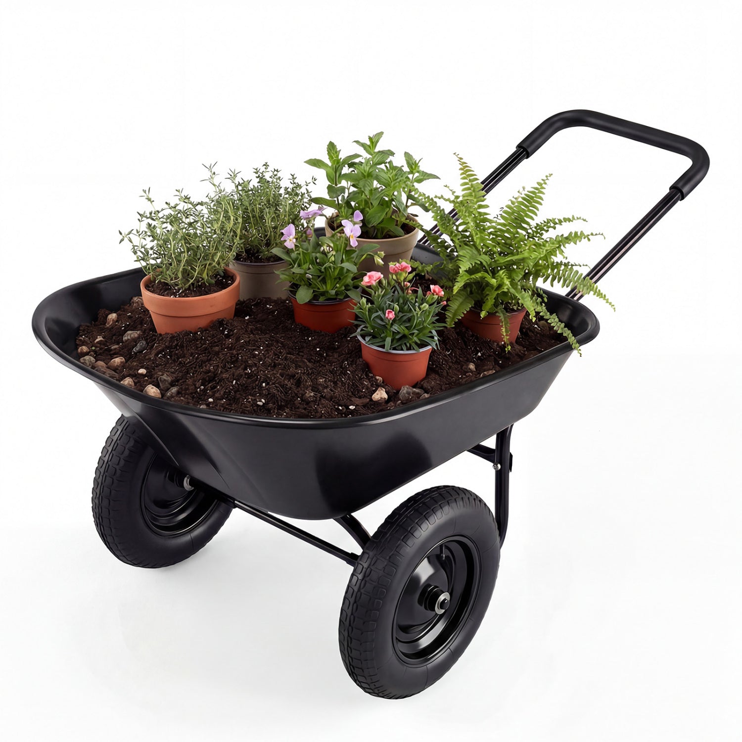 Heavy-Duty 2 Tire Wheelbarrow Garden Cart, Black Garden Carts at Gallery Canada