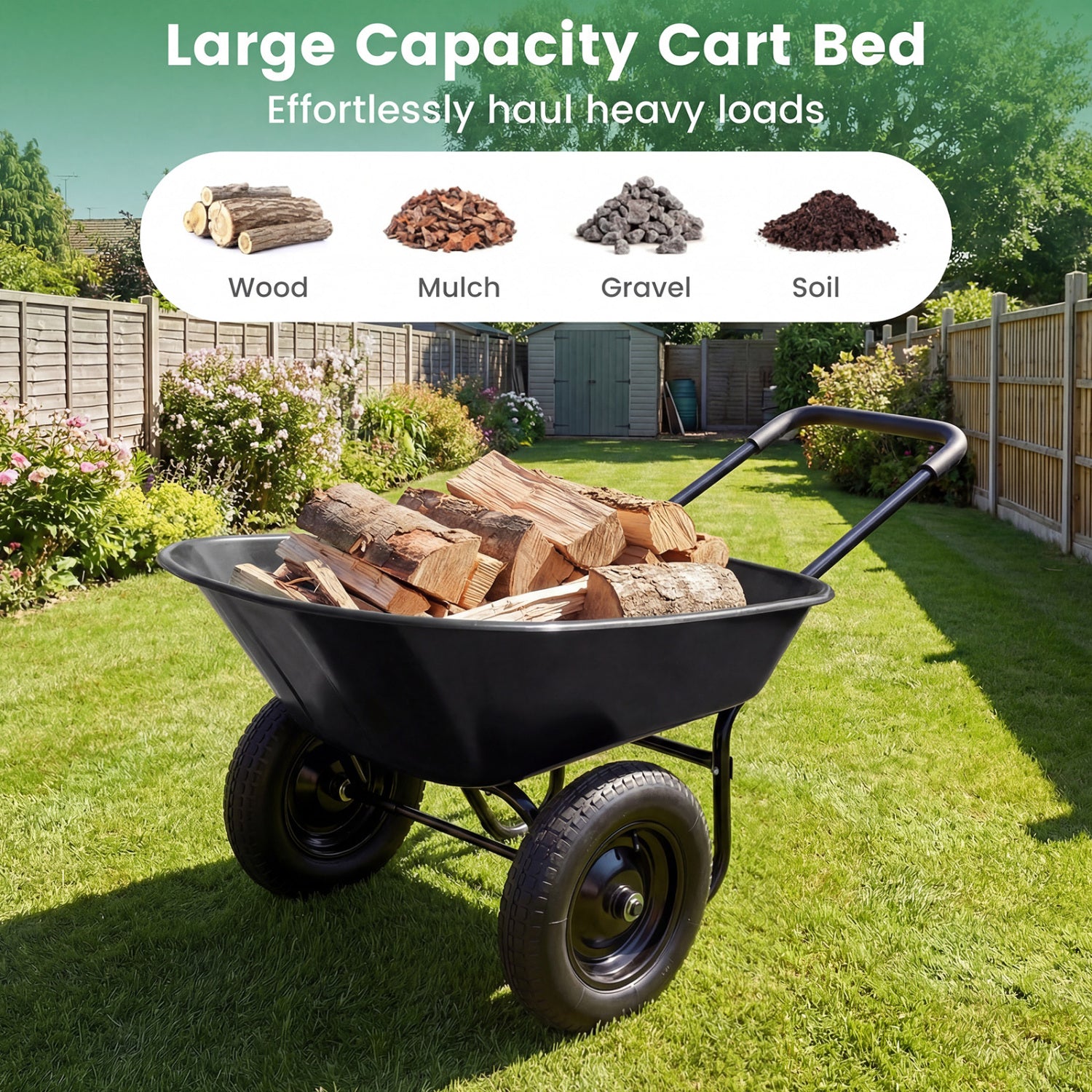 Heavy-Duty 2 Tire Wheelbarrow Garden Cart, Black Garden Carts at Gallery Canada