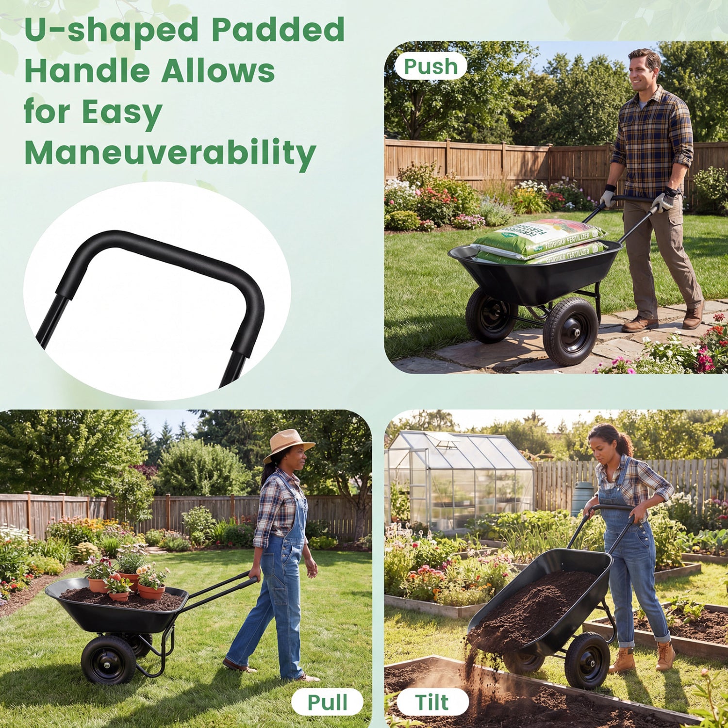 Heavy-Duty 2 Tire Wheelbarrow Garden Cart, Black Garden Carts at Gallery Canada