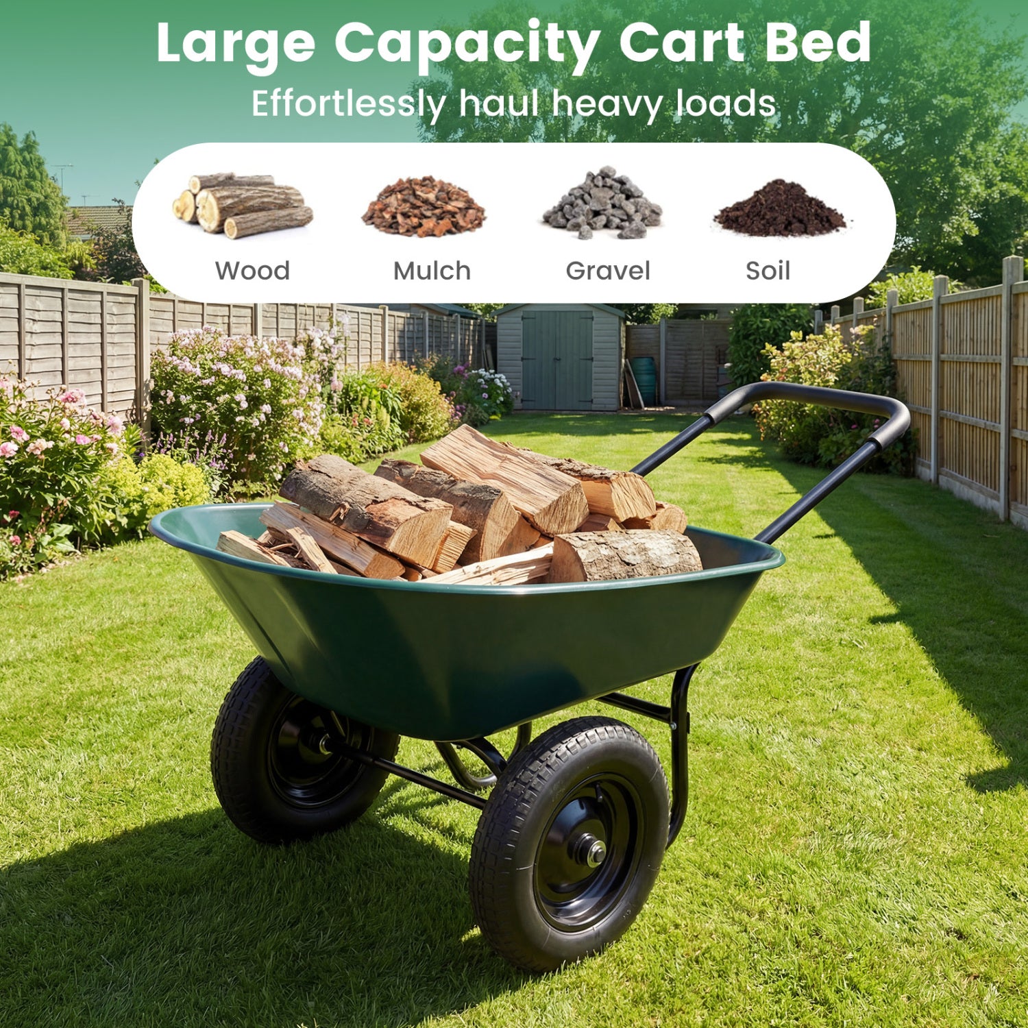 2 Tire Wheelbarrow Garden Cart, Heavy Duty Dolly Utility Cart, Green Garden Carts at Gallery Canada