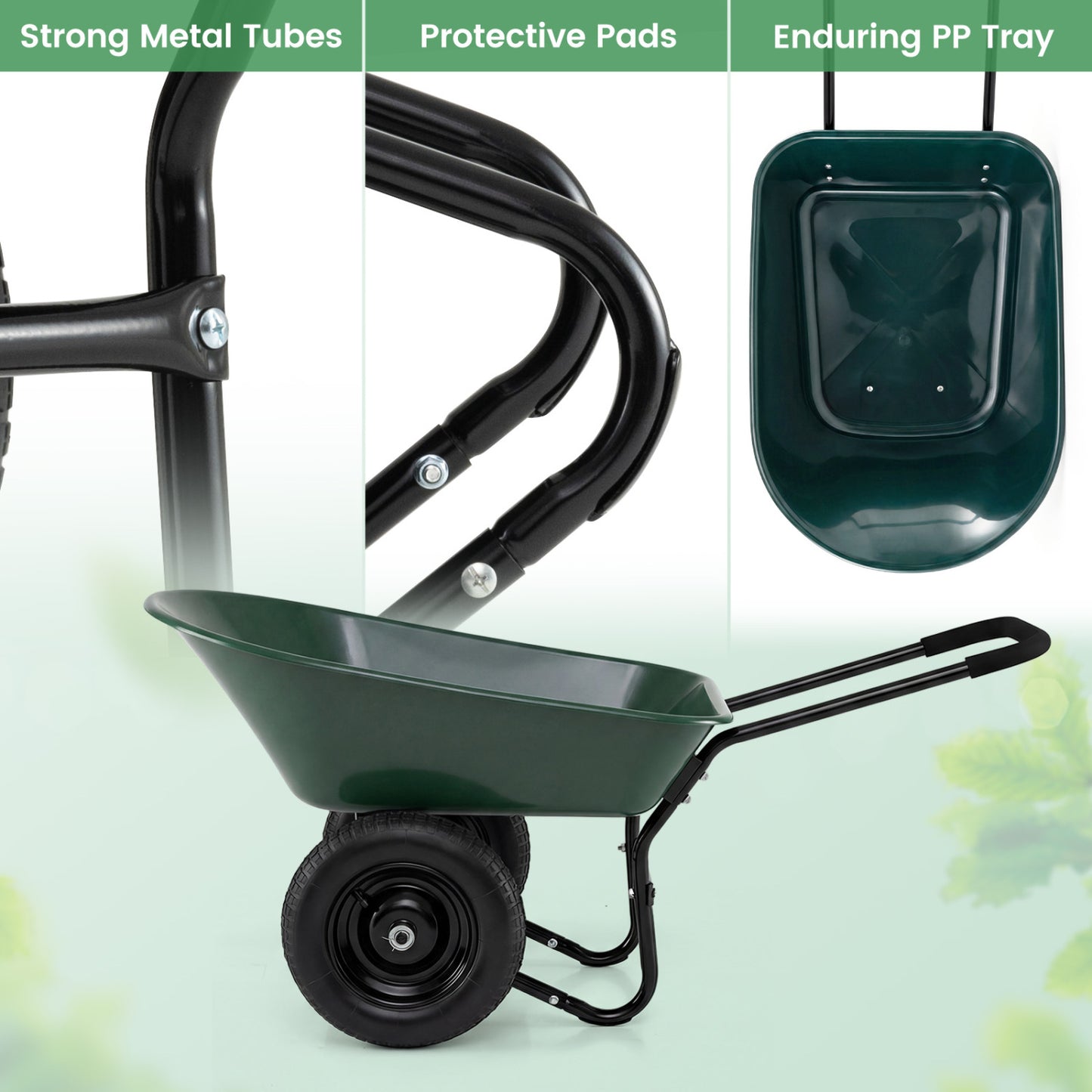 2 Tire Wheelbarrow Garden Cart, Heavy Duty Dolly Utility Cart, Green Garden Carts at Gallery Canada