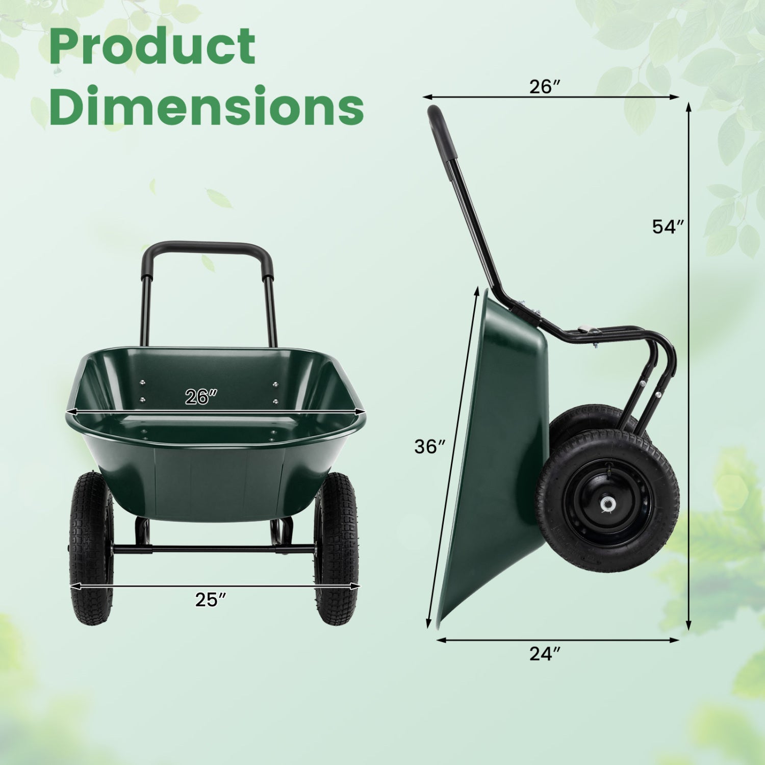 2 Tire Wheelbarrow Garden Cart, Heavy Duty Dolly Utility Cart, Green Garden Carts at Gallery Canada