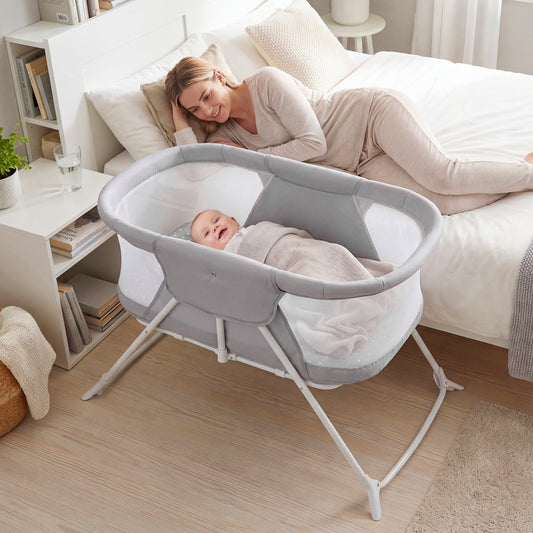 2in1 Baby Bassinet with Rocking Motion, Foldable Bedside Sleeper, Gray Bassinets & Bedside Sleepers Gray at Gallery Canada