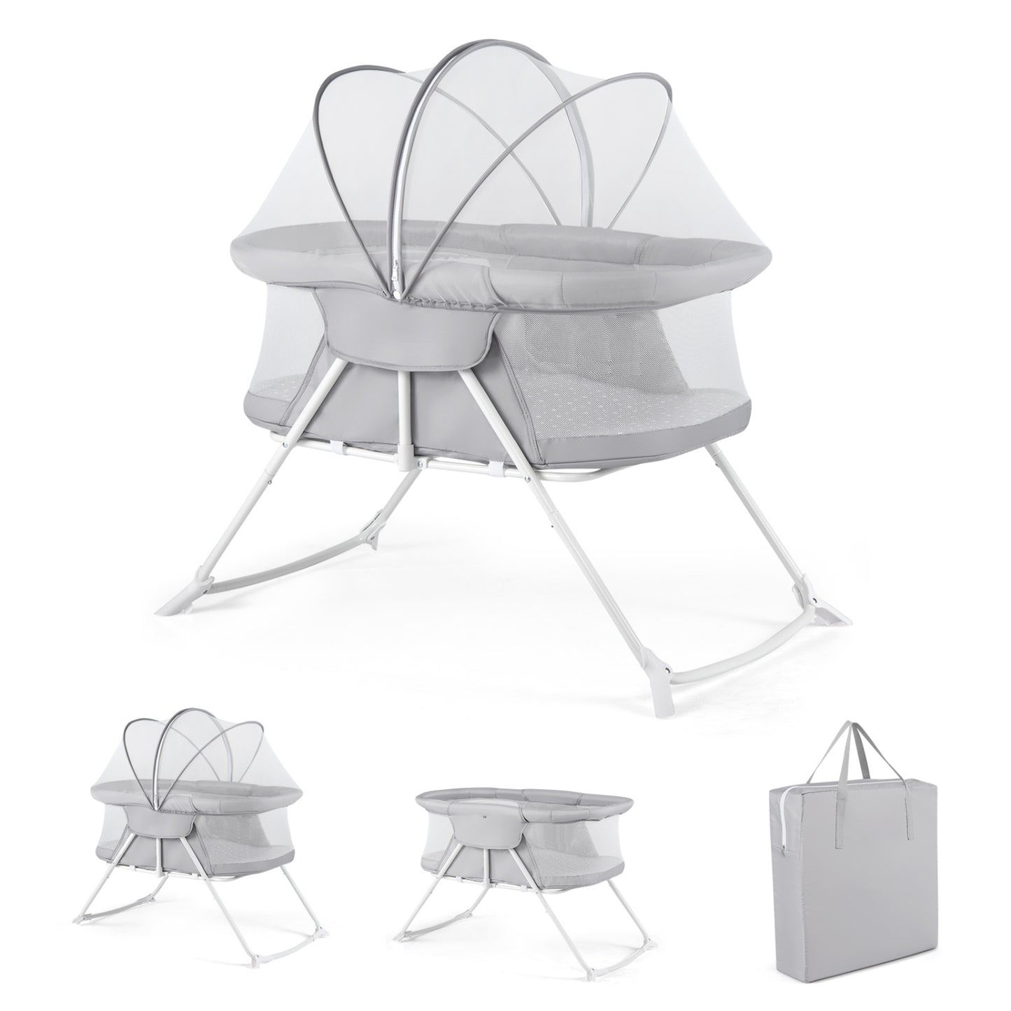2in1 Baby Bassinet with Rocking Motion, Foldable Bedside Sleeper, Gray Bassinets & Bedside Sleepers at Gallery Canada