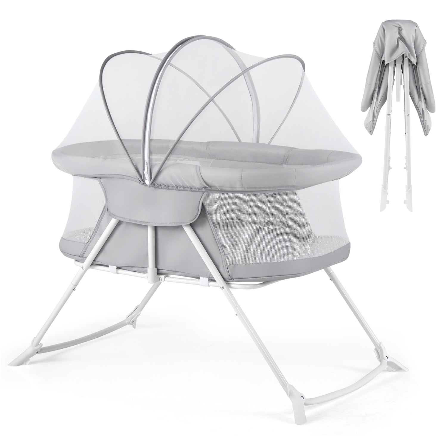 2in1 Baby Bassinet with Rocking Motion, Foldable Bedside Sleeper, Gray Bassinets & Bedside Sleepers at Gallery Canada