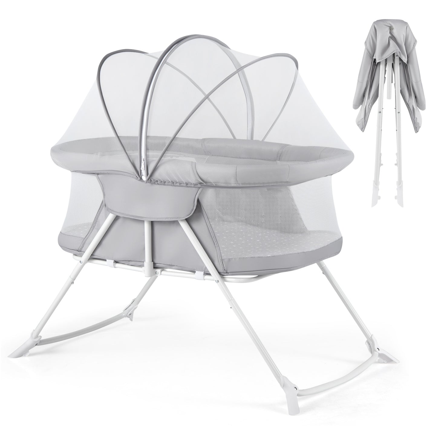 2in1 Baby Bassinet with Rocking Motion, Foldable Bedside Sleeper, Gray Bassinets & Bedside Sleepers at Gallery Canada