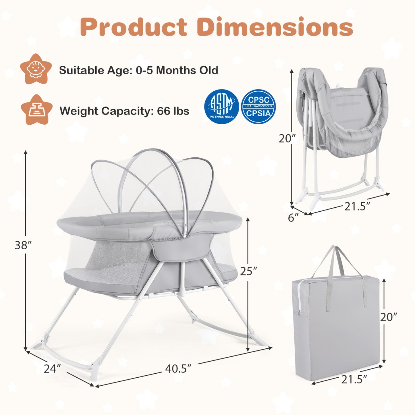 2in1 Baby Bassinet with Rocking Motion, Foldable Bedside Sleeper, Gray Bassinets & Bedside Sleepers at Gallery Canada