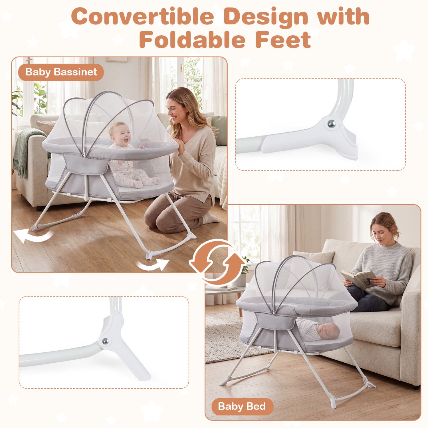 2in1 Baby Bassinet with Rocking Motion, Foldable Bedside Sleeper, Gray Bassinets & Bedside Sleepers at Gallery Canada