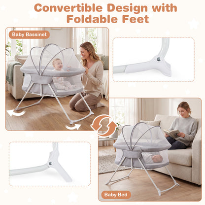 2in1 Baby Bassinet with Rocking Motion, Foldable Bedside Sleeper, Gray Bassinets & Bedside Sleepers at Gallery Canada