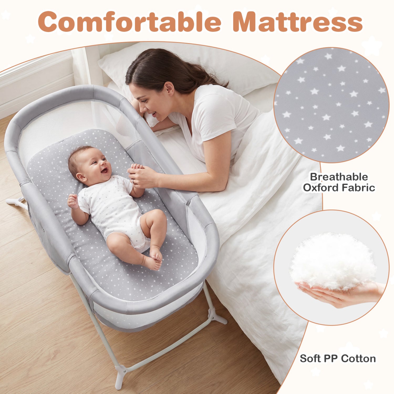 2in1 Baby Bassinet with Rocking Motion, Foldable Bedside Sleeper, Gray Bassinets & Bedside Sleepers at Gallery Canada