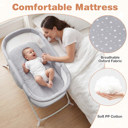 2in1 Baby Bassinet with Rocking Motion, Foldable Bedside Sleeper, Gray Bassinets & Bedside Sleepers at Gallery Canada