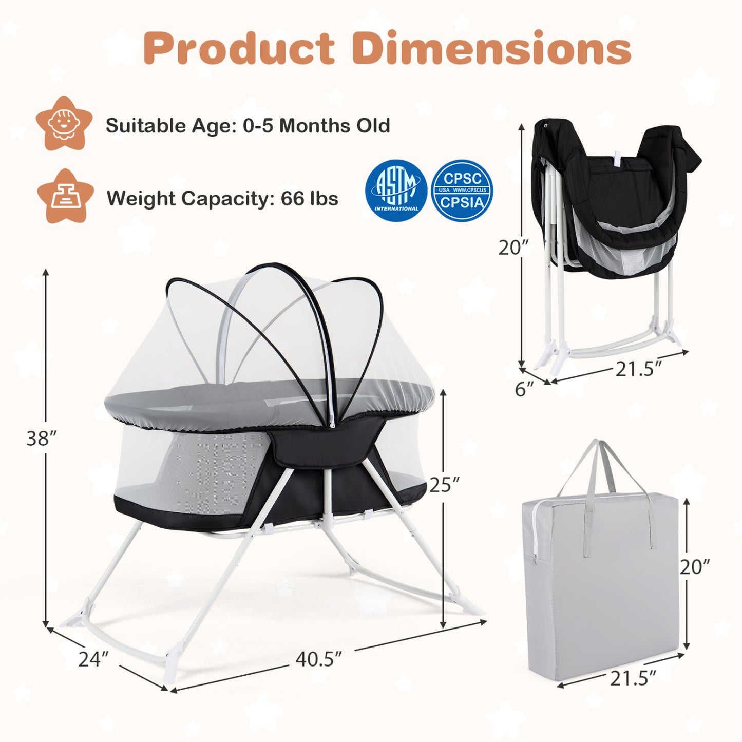 2 in 1 Baby Bassinet with Rocking Motion, Foldable Bedside Sleeper, Black Bassinets & Bedside Sleepers at Gallery Canada