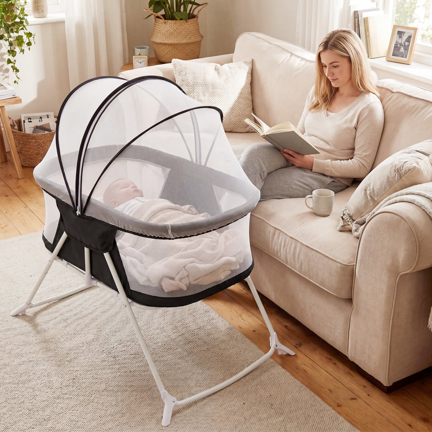 2 in 1 Baby Bassinet with Rocking Motion, Foldable Bedside Sleeper, Black Bassinets & Bedside Sleepers at Gallery Canada