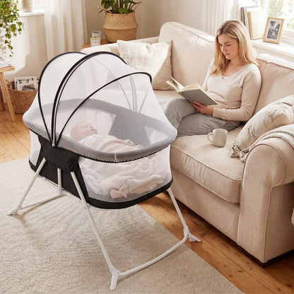 2 in 1 Baby Bassinet with Rocking Motion, Foldable Bedside Sleeper, Black Bassinets & Bedside Sleepers at Gallery Canada