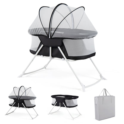 2 in 1 Baby Bassinet with Rocking Motion, Foldable Bedside Sleeper, Black Bassinets & Bedside Sleepers Black at Gallery Canada