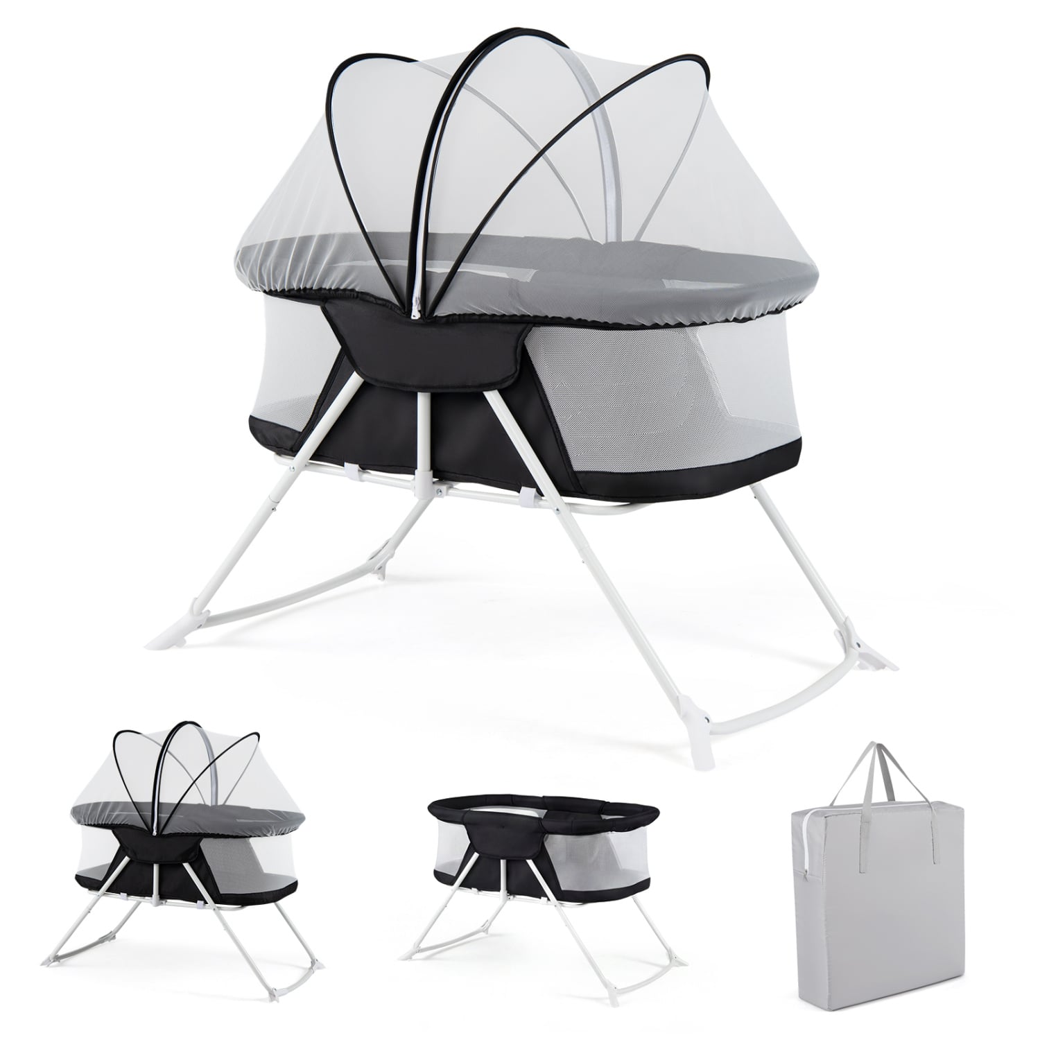 2 in 1 Baby Bassinet with Rocking Motion, Foldable Bedside Sleeper, Black Bassinets & Bedside Sleepers at Gallery Canada