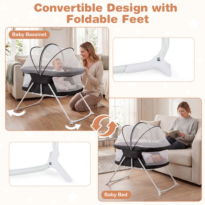 2 in 1 Baby Bassinet with Rocking Motion, Foldable Bedside Sleeper, Black Bassinets & Bedside Sleepers at Gallery Canada