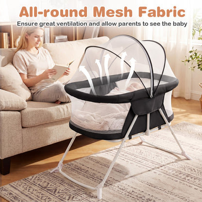 2 in 1 Baby Bassinet with Rocking Motion, Foldable Bedside Sleeper, Black Bassinets & Bedside Sleepers at Gallery Canada