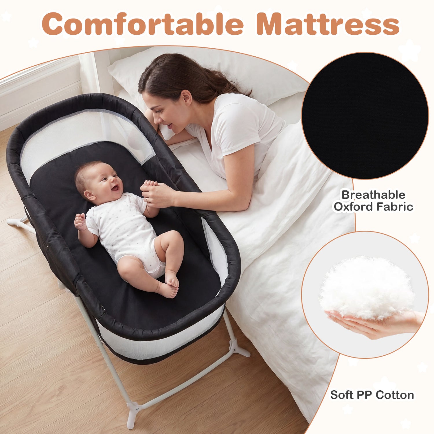 2 in 1 Baby Bassinet with Rocking Motion, Foldable Bedside Sleeper, Black Bassinets & Bedside Sleepers at Gallery Canada