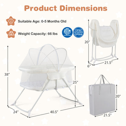 2-in-1 Baby Bassinet, Rocking Motion, Foldable Bedside Sleeper, Beige Bassinets & Bedside Sleepers at Gallery Canada