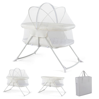 2-in-1 Baby Bassinet, Rocking Motion, Foldable Bedside Sleeper, Beige Bassinets & Bedside Sleepers Beige at Gallery Canada