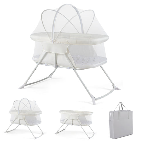 2-in-1 Baby Bassinet, Rocking Motion, Foldable Bedside Sleeper, Beige