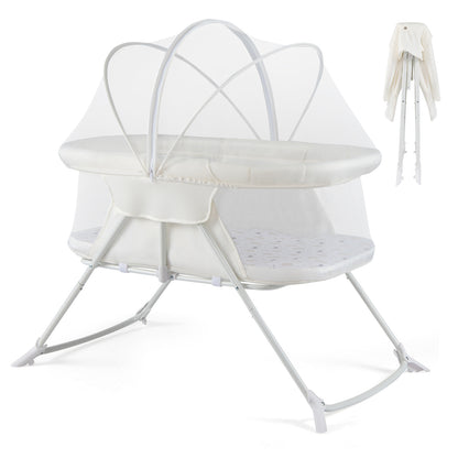 2-in-1 Baby Bassinet, Rocking Motion, Foldable Bedside Sleeper, Beige Bassinets & Bedside Sleepers at Gallery Canada