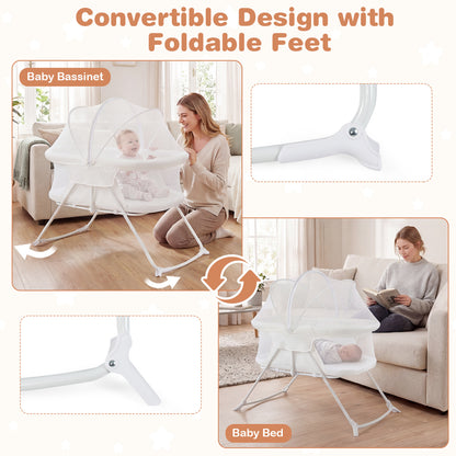 2-in-1 Baby Bassinet, Rocking Motion, Foldable Bedside Sleeper, Beige Bassinets & Bedside Sleepers at Gallery Canada