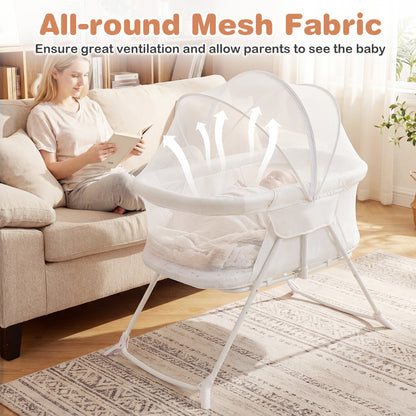 2-in-1 Baby Bassinet, Rocking Motion, Foldable Bedside Sleeper, Beige Bassinets & Bedside Sleepers at Gallery Canada
