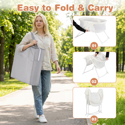 2-in-1 Baby Bassinet, Rocking Motion, Foldable Bedside Sleeper, Beige Bassinets & Bedside Sleepers at Gallery Canada