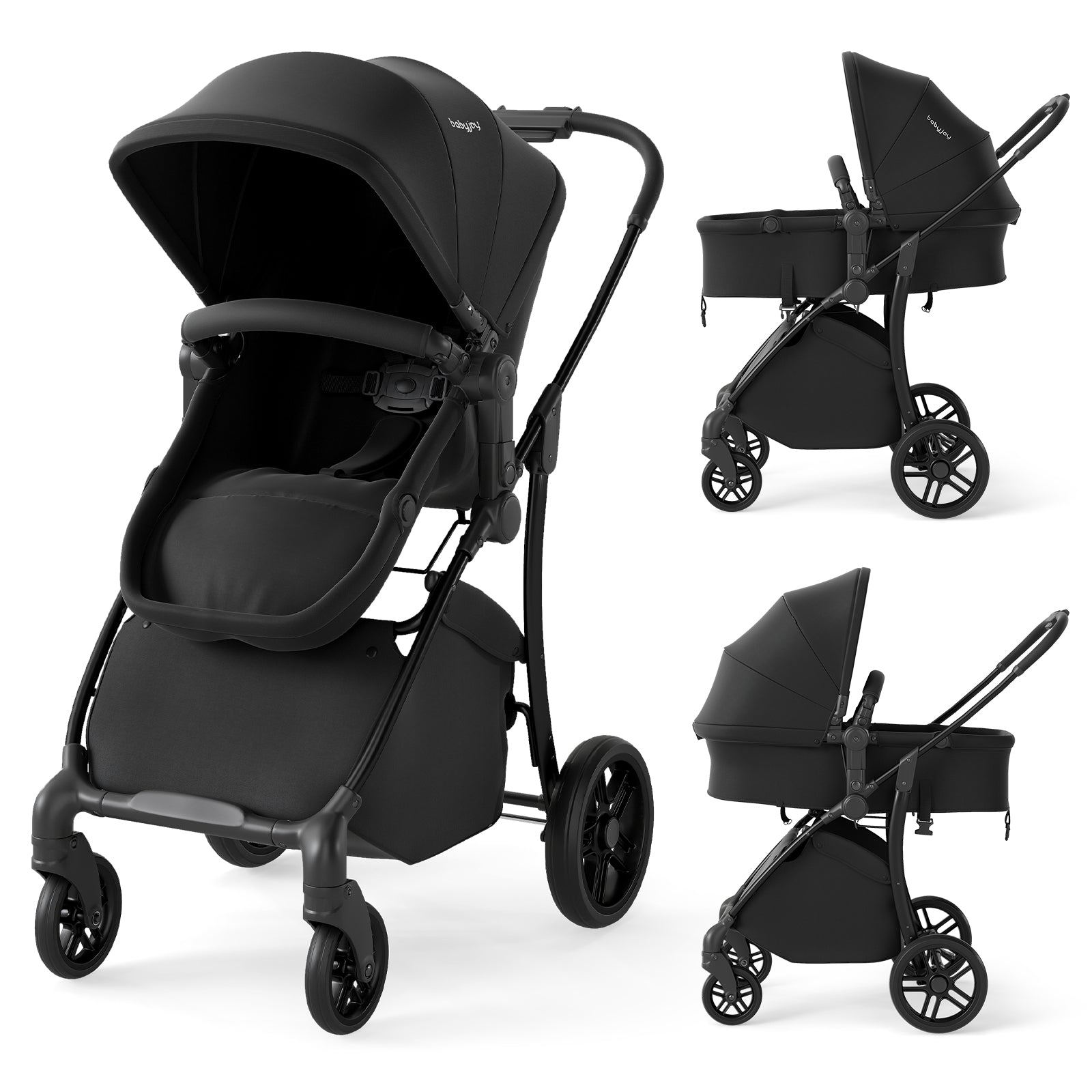 2-in-1 Baby Stroller with Bassinet Mode and Reversible Seat, Black Baby Strollers Black at Gallery Canada