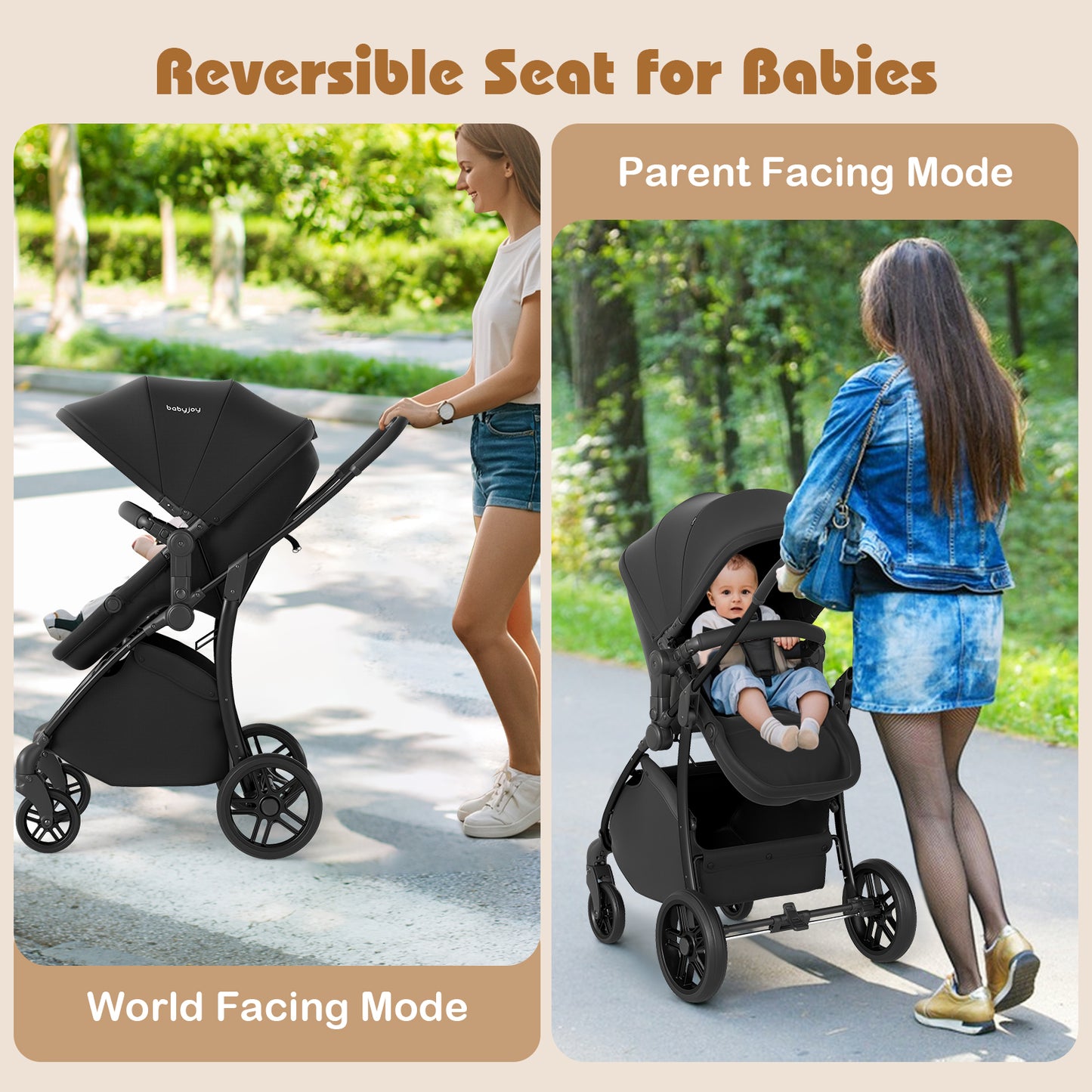 2-in-1 Baby Stroller with Bassinet Mode and Reversible Seat, Black Baby Strollers at Gallery Canada