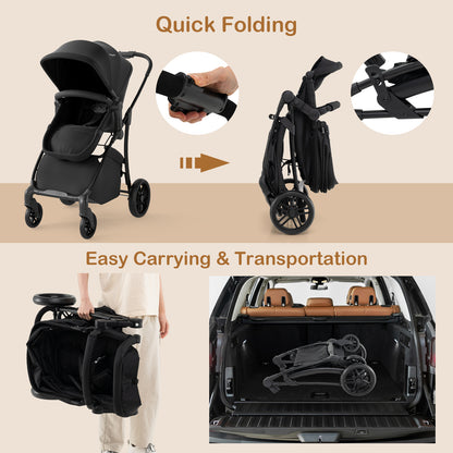 2-in-1 Baby Stroller with Bassinet Mode and Reversible Seat, Black Baby Strollers at Gallery Canada