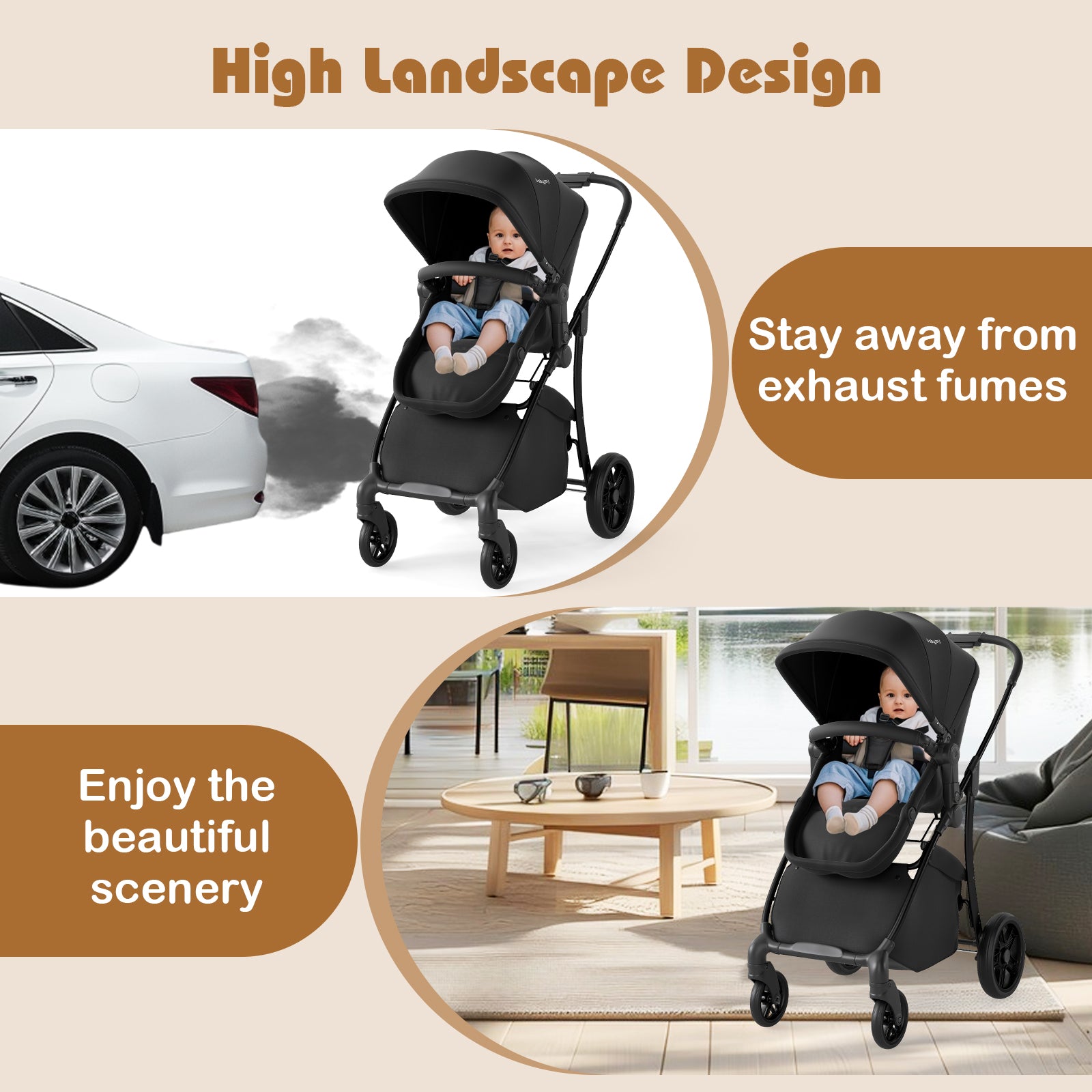 2-in-1 Baby Stroller with Bassinet Mode and Reversible Seat, Black Baby Strollers at Gallery Canada