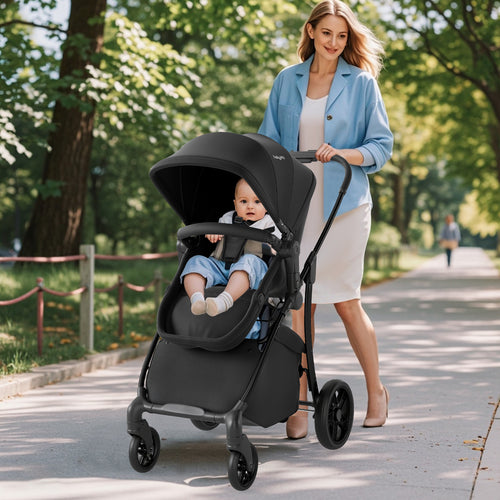 2-in-1 Baby Stroller with Bassinet Mode and Reversible Seat, Black