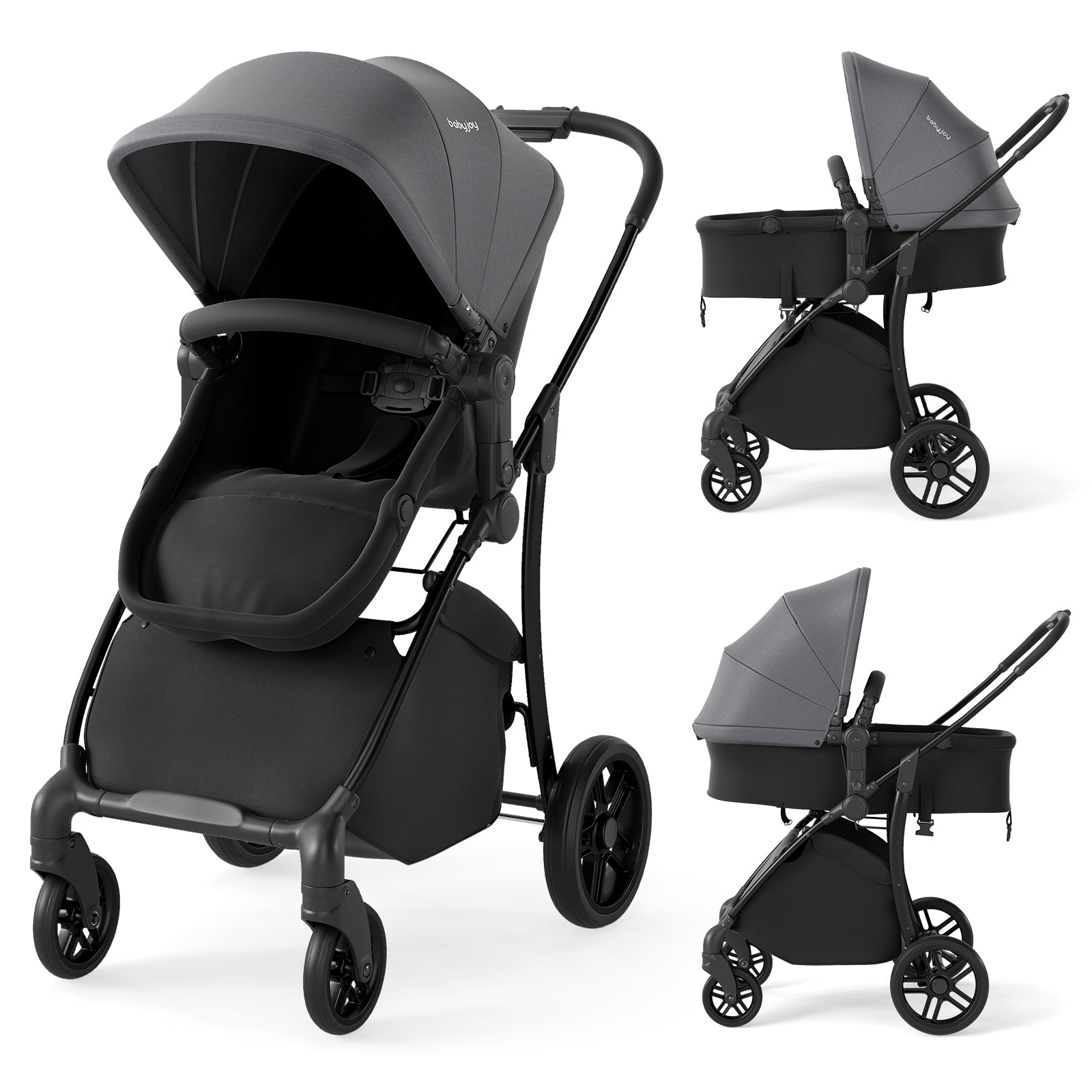 2-in-1 Baby Stroller with Bassinet Mode and Reversible Seat, Gray Baby Strollers Gray at Gallery Canada