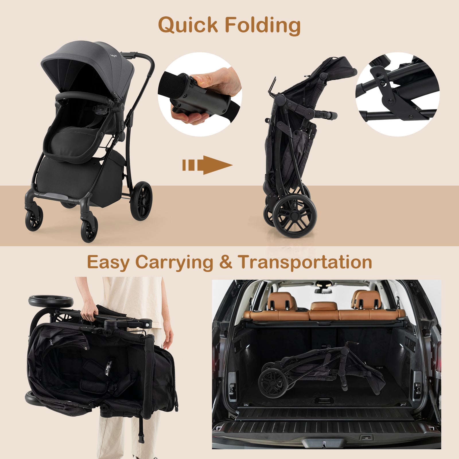 2-in-1 Baby Stroller with Bassinet Mode and Reversible Seat, Gray Baby Strollers at Gallery Canada