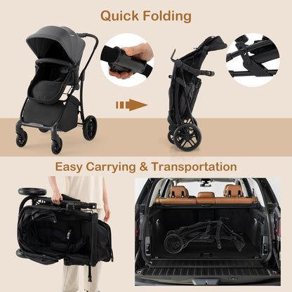 2-in-1 Baby Stroller with Bassinet Mode and Reversible Seat, Gray Baby Strollers at Gallery Canada