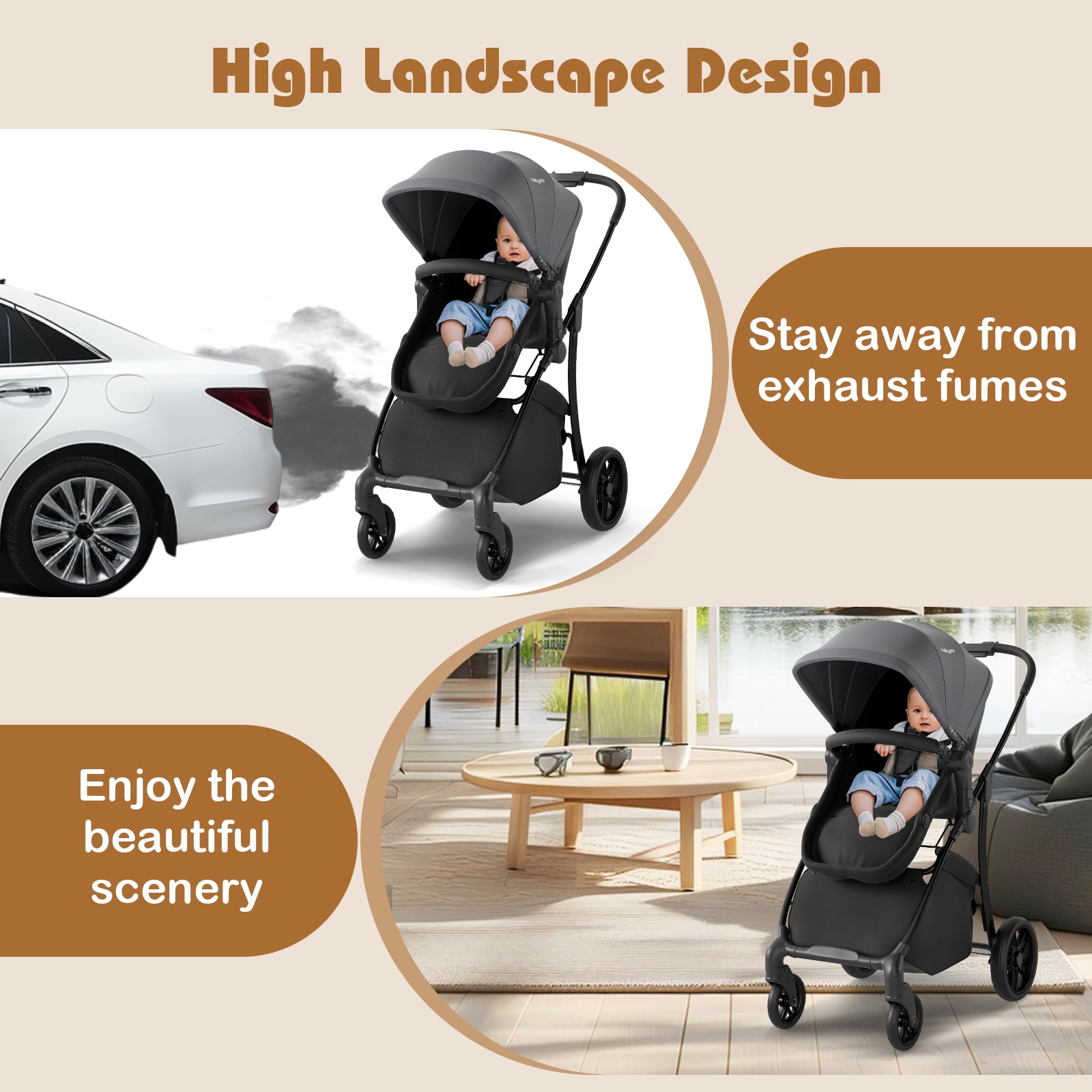 2-in-1 Baby Stroller with Bassinet Mode and Reversible Seat, Gray Baby Strollers at Gallery Canada